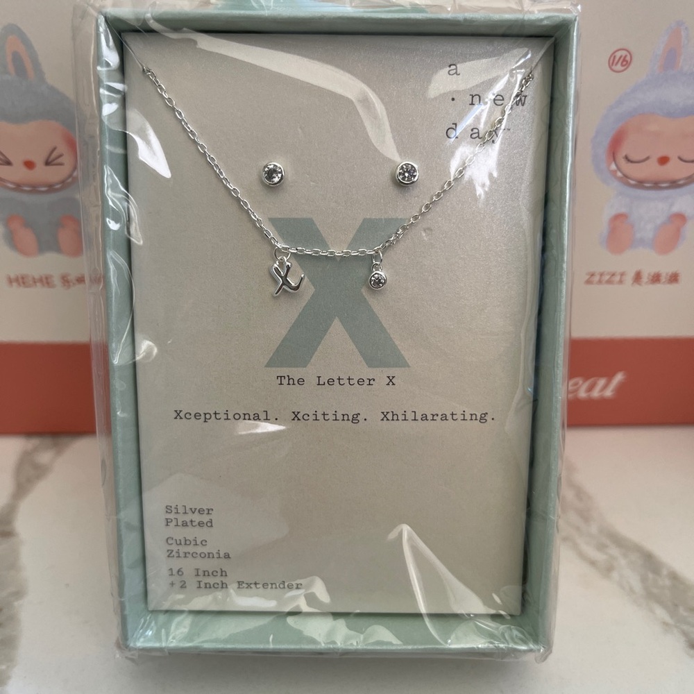 X initial necklace/earring set